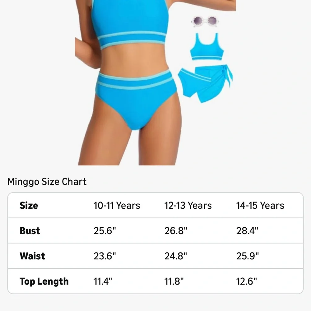 Teen Girls Swimsuit High Waist Sporty Bikini Bathing Suits with Cover Up Skirt